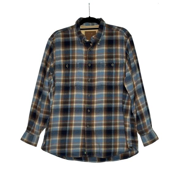 Outdoor Life Blue Brown Flannel Button Casual Shirt size Large - Picture 1 of 9